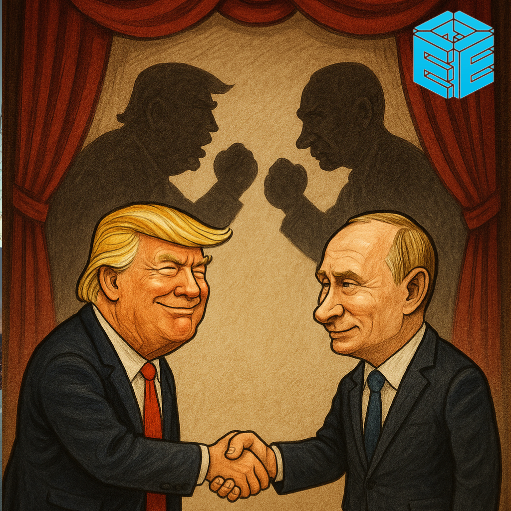 Trump i Putin podają sobie ręce, ale w tle jest między nimi walka